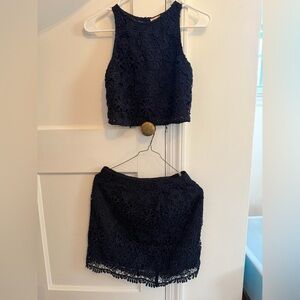 Hollister Dark Blue Lace Top & Skirt Set